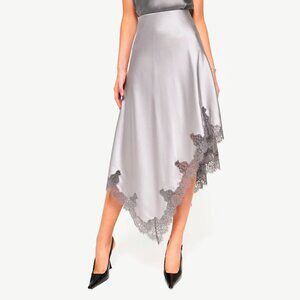 CAMI NYC Analu Mineral Silk Satin Asymmetrical Lace-Hem Midi Skirt